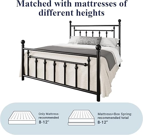 Miniatura 7 de Allewie Base de cama tamaño Queen de plataforma metálica con cabecero y estribo de estilo victoriano vintage, base de colchón de 14 pulgadas para