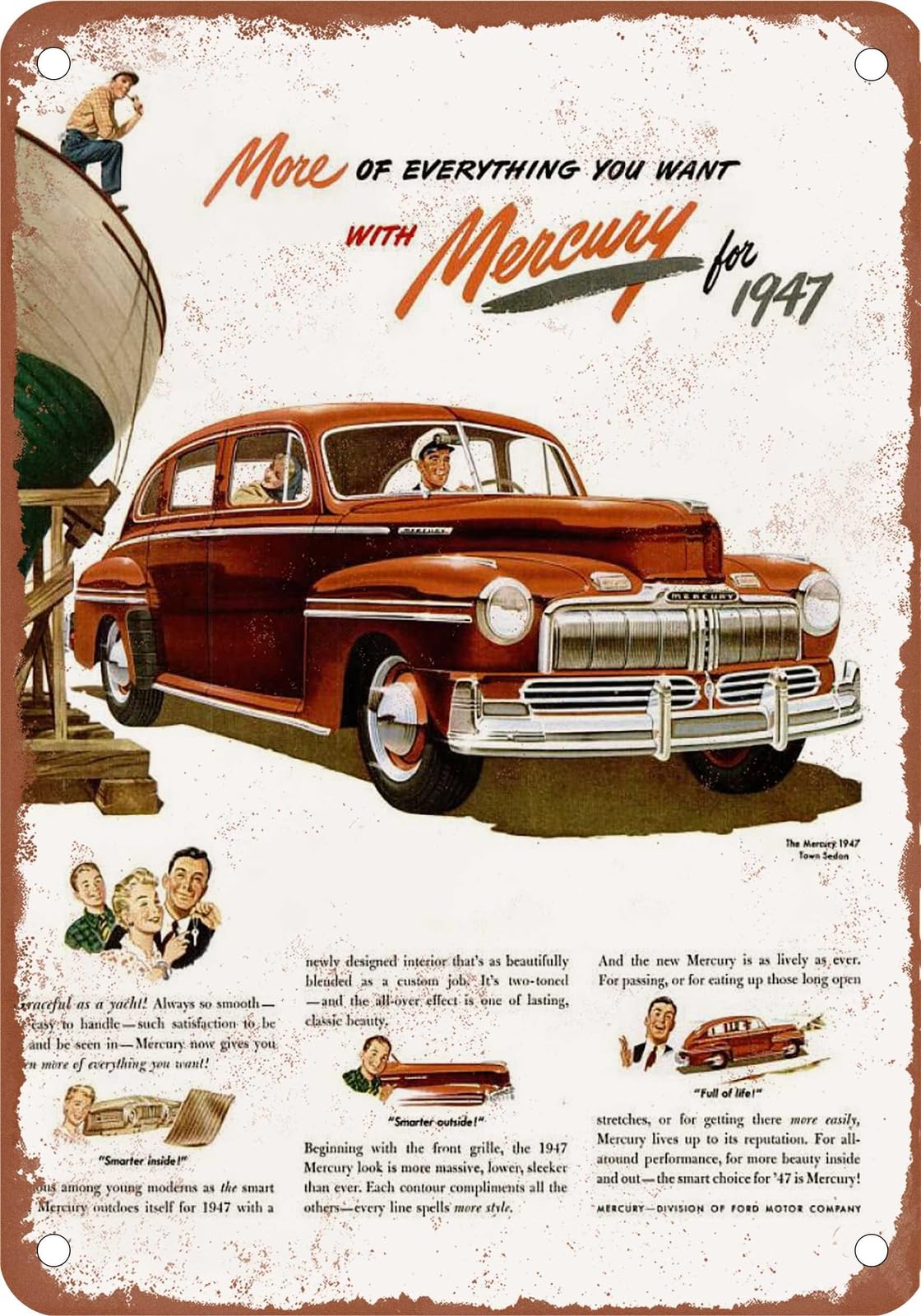 METAL SIGN - 1947 Mercury Vintage Ad 02 - Old Retro Rusty Look home decor