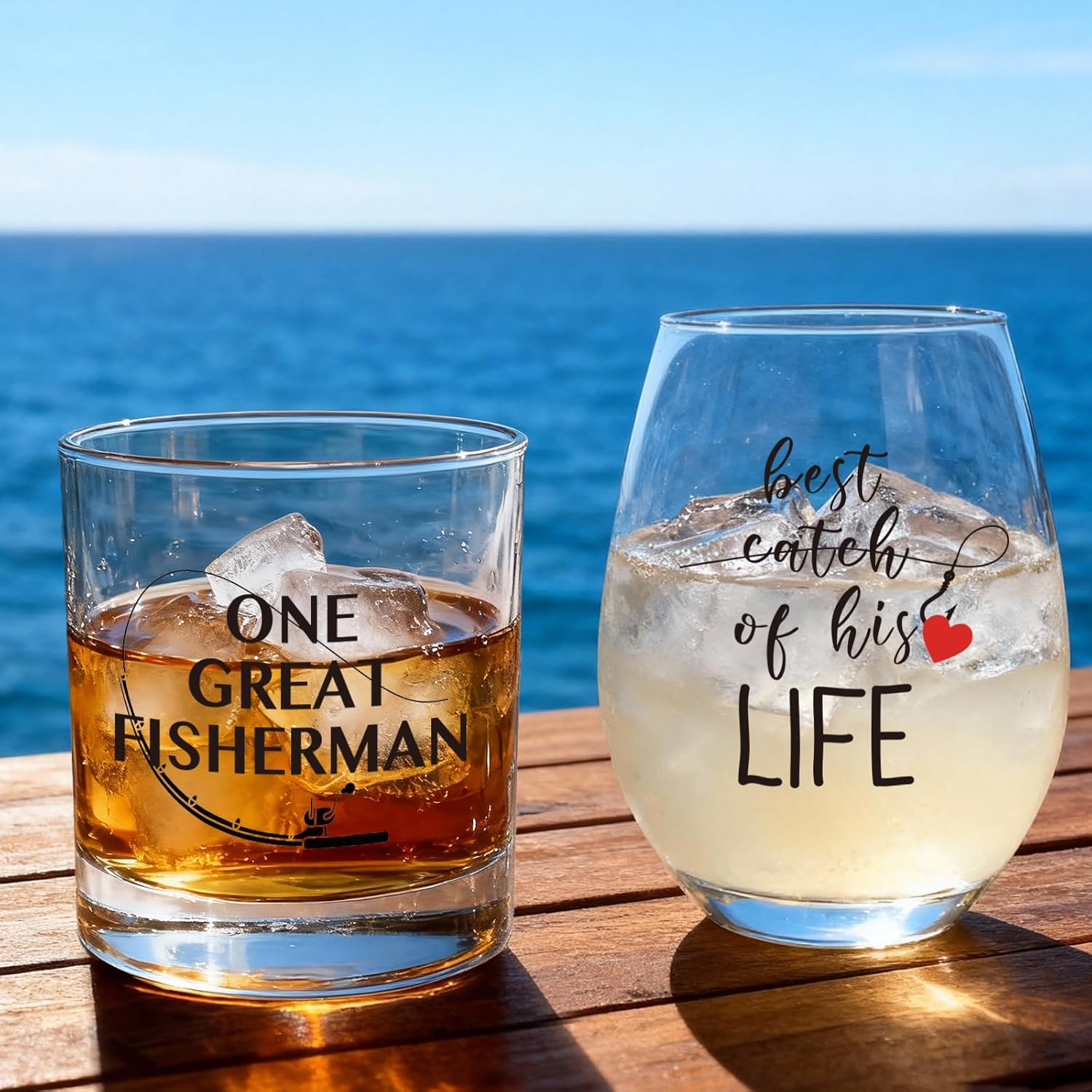 Fashions One Great Fisherman, Best Catch Of His Life Anniversary Wine Glass Candle Gift Set for Couples, Funny Engagement Wedding wine glass Gifts for Fishing Couples Mr&Mrs, Newlyweds, Bride&Groom-28