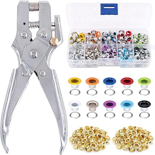 Wokape Juego de 400 alicates perforadores de ojales y ojales de metal de 10 colores de 316 pulgadas con ojales dorados, juegos de ojales de metal