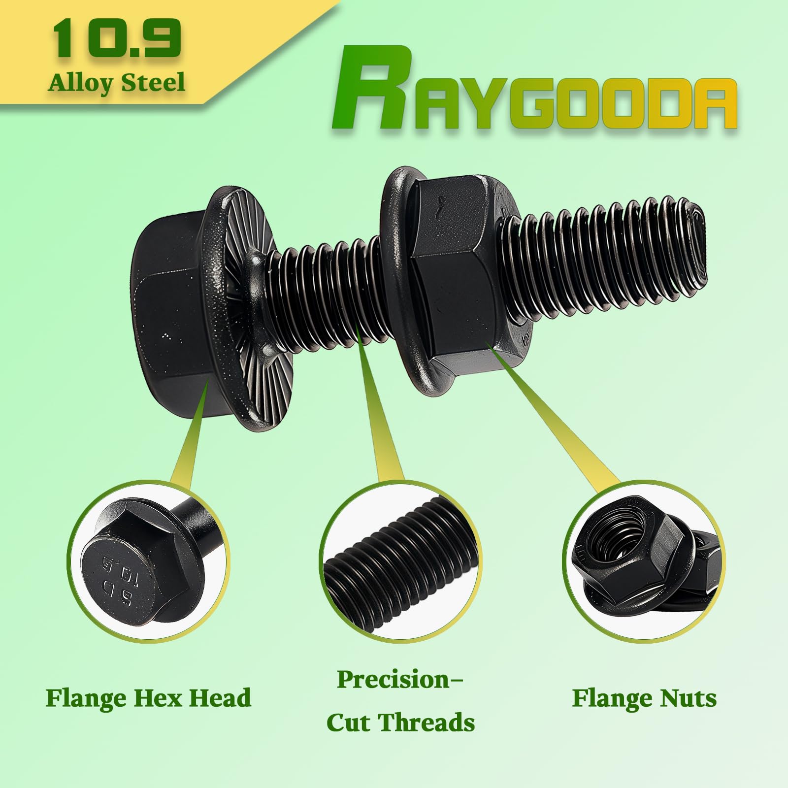 Set di viti a flangia M10 – 1,5 x 80 mm con dado (3 set), classe 10,9 acciaio in lega di acciaio, rivestimento in zinco nero, filettatura parziale, autobloccante e resistente alle vibrazioni
