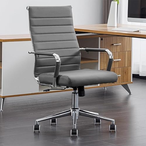 Okeysen Silla ergonómica de escritorio de oficina, modernas sillas de sala de conferencias de piel sintética, acanaladas, silla giratoria ejecutiva