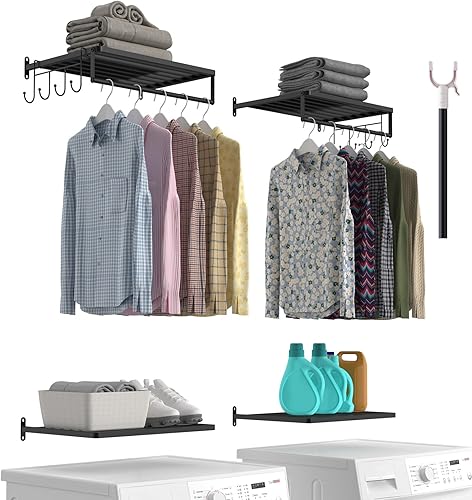 4 estantes de lavandería montados en la pared, con 2 varillas para colgar ropa, 2 ganchos móviles y 1 tenedor para colgar ropa disponible en Yaxa Venezuela