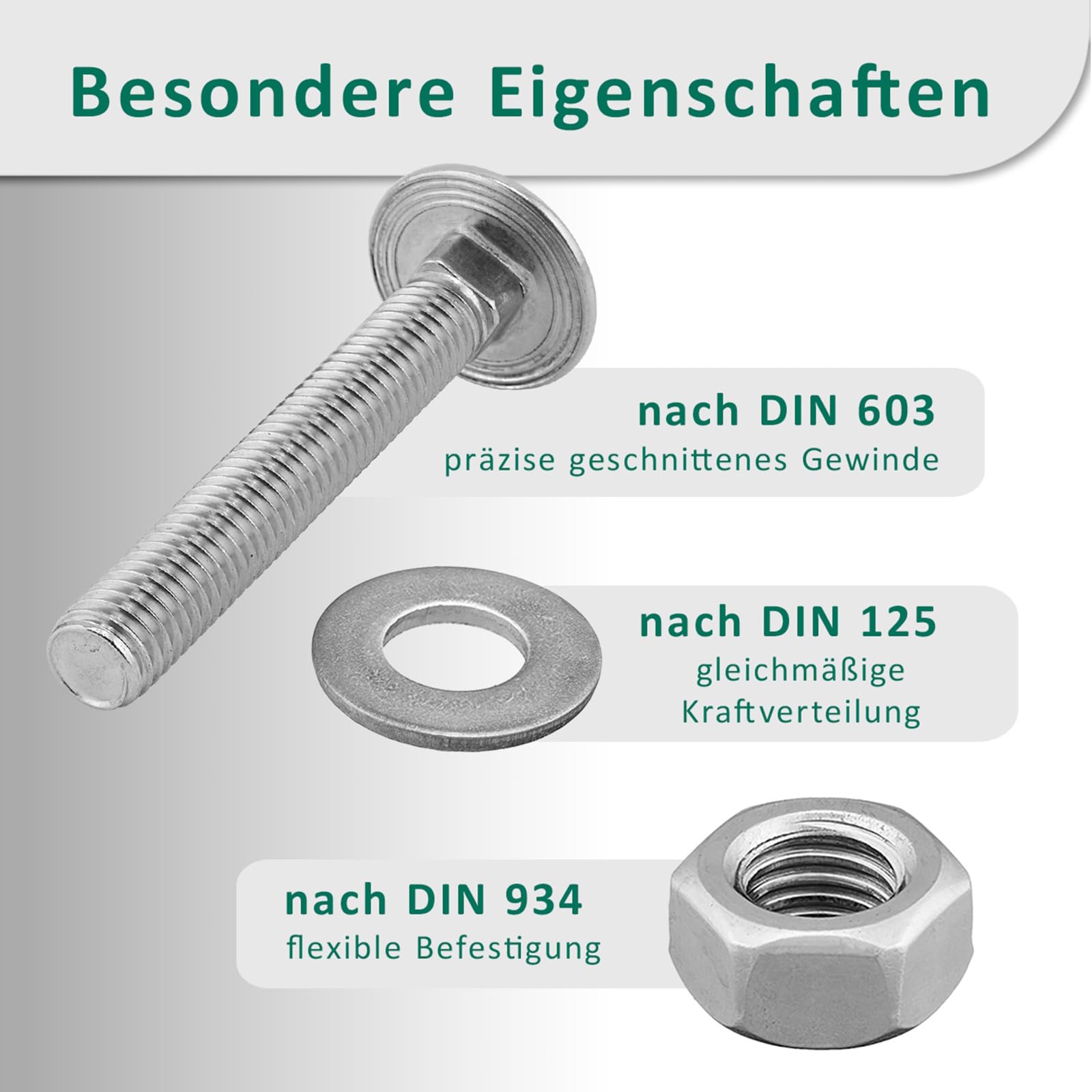 DSM – Viti a testa esagonale M8 x 30 mm secondo DIN 603 – incl. M8 dado esagonale DIN 934 & rondella DIN 125 – in acciaio inox A2/V2A – Viti a testa piatta con attacco quadrato – 50 pezzi