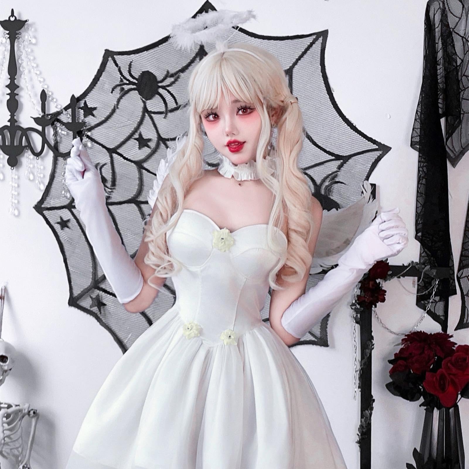 Cosplay Engel Für Damen Halloween Cosplay weiße Beung mit Handschuhen