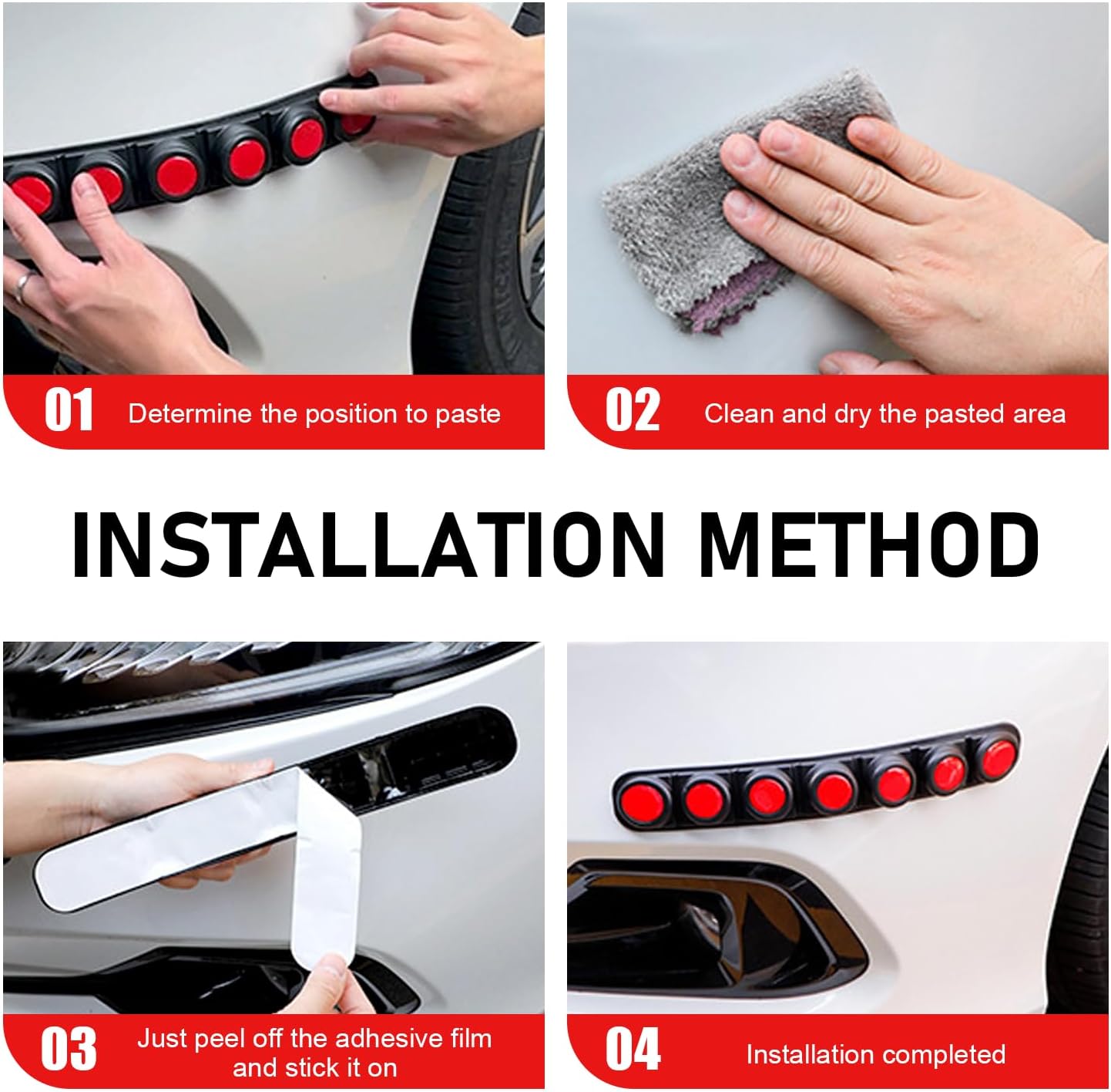 2 PCS Car Front Rear Bumper Guard Strips, Thickened Rubber Car Door Edge Anti-Collision Reflective Decor Trim, Universal Bumper Protector for Most Cars (Red)