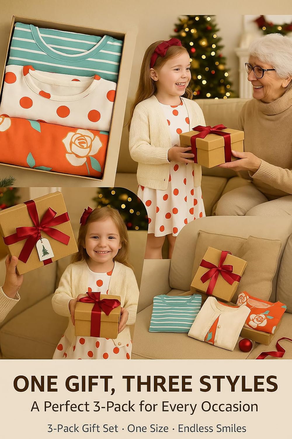 PATPAT Toddler Girl Floral Skater Multipack Dresses 3-Pack Polka Dots Short Sleeve Priness A-line Dress - Image 6