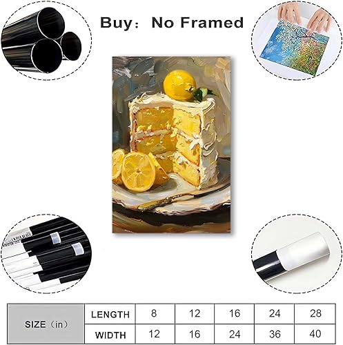 Miniatura 8 de Pastel de limón fruta amarilla retro casa de campo decoración de alimentos acuarela limón fruta abstracta estilo preppy adecuado para el hogar,