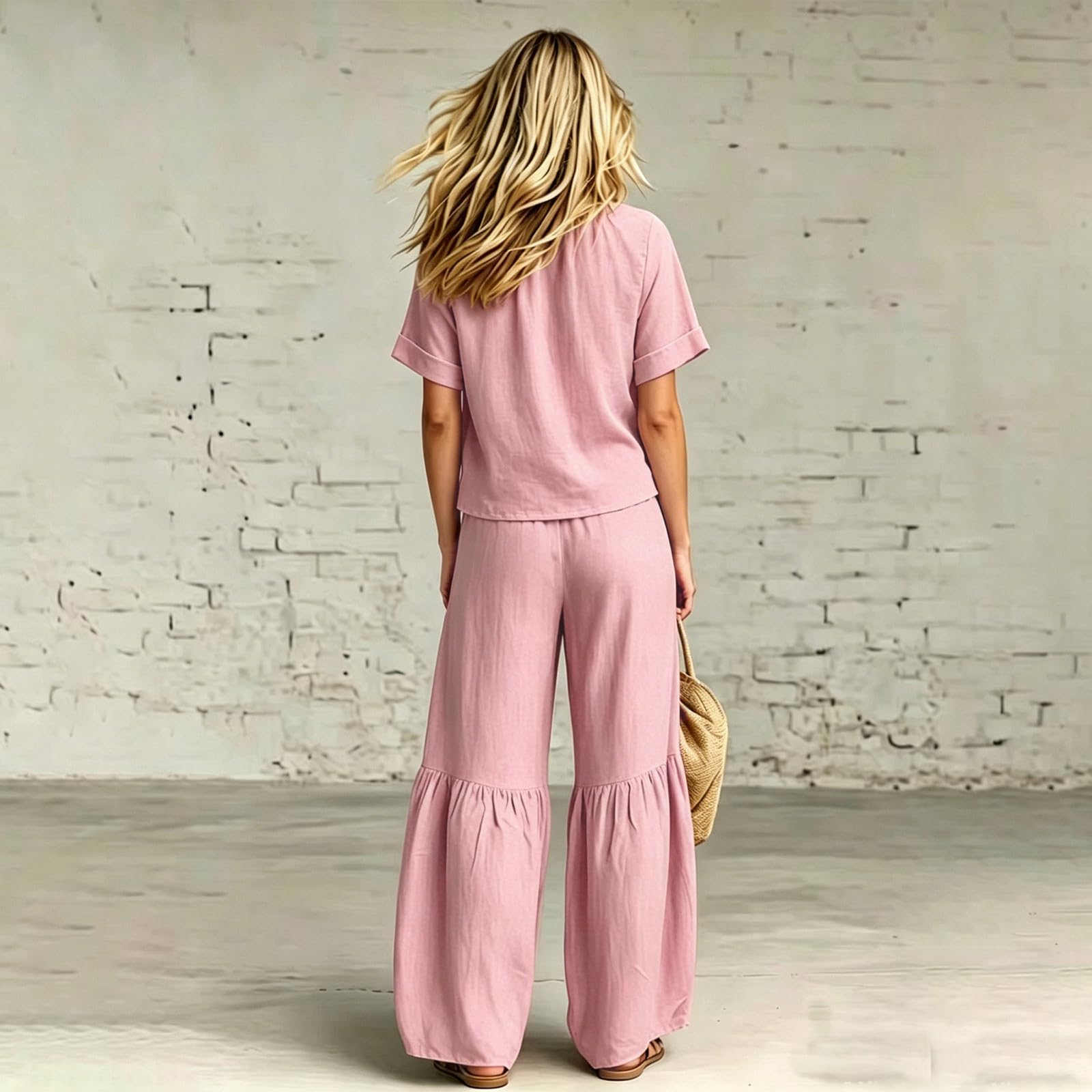 Jogging Anzug Damen Set - Trainingsanzug Damen MüHelos LäSsiges Zweiteiler-Set Entspanntes Einfarbiges Oberteil Und Weite Hose Vielseitig Tragbar für BüRo Oder Wochenende