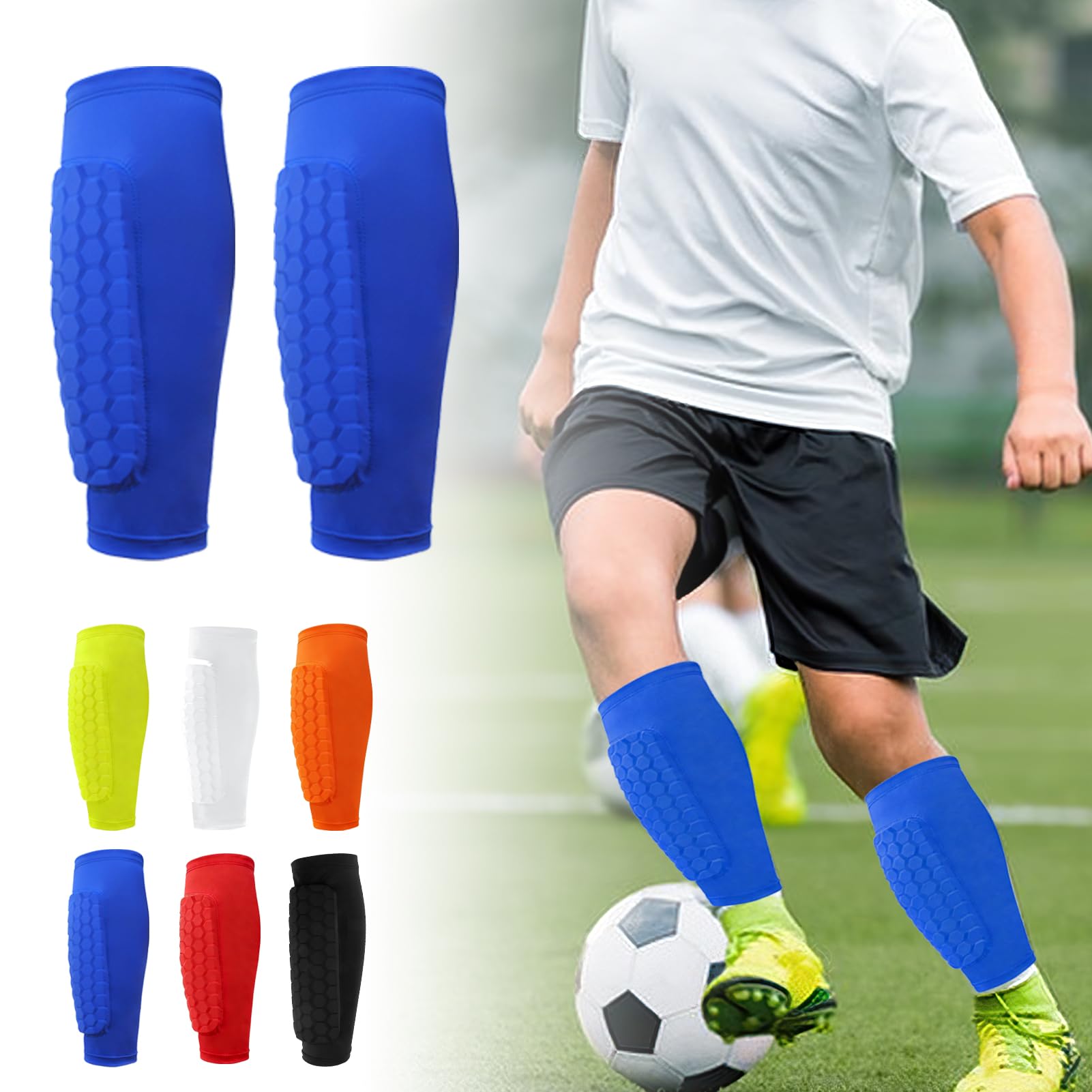 nilic Football Shin Pad Sleeves, Honeycomb Shin Pads Boys Girls Kids and Adults, Featuring Collision Avoidance Breathable Lightweight Character for Impact Protection and Comfortable (Blue, S)