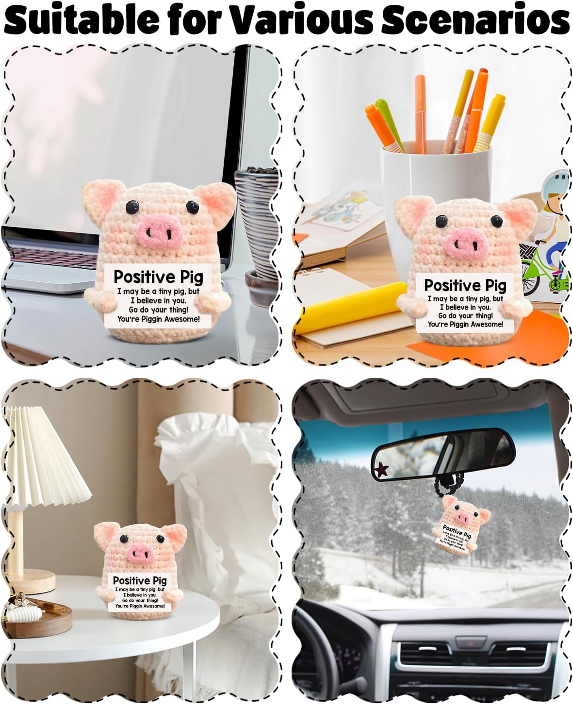 Funny Positive Crochet Pig Gifts for Women Friends image 5