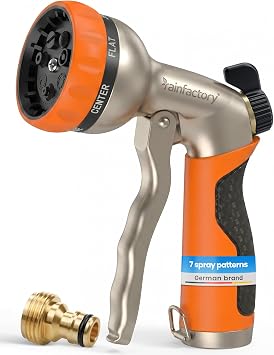 rainfactory Hose Pipe Spray Gun Metal 7 Spray Patterns High Pressure   Garden Hose Spray Gun with Flow Control   Heavy Duty Hose Gun and Hose Nozzle for Watering, Cleaning, Car, Patio, Lawn and Plants
