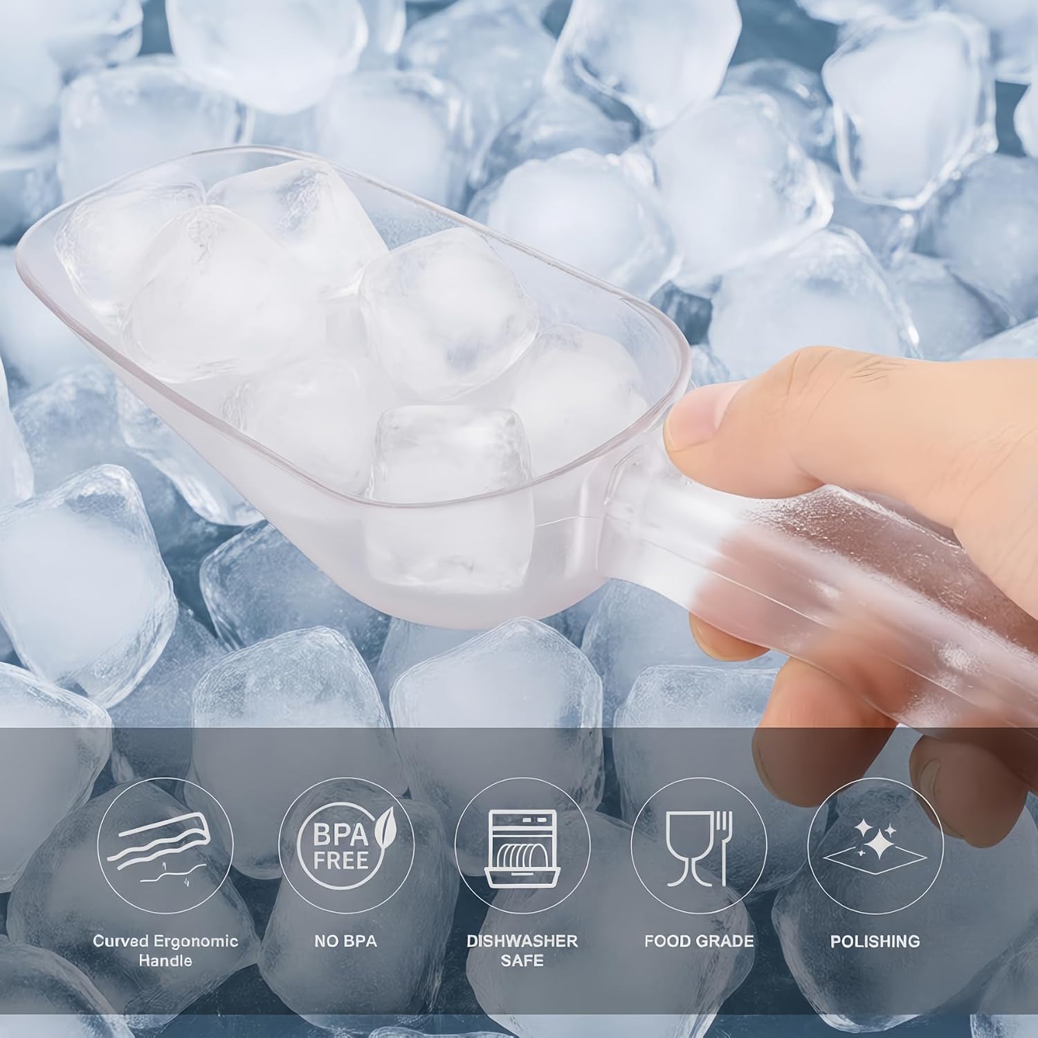Plastic ice scoop for freezer - 12oz ice scoop polycarbonate scoop with ergonomic handle, ideal for ice maker,ice cube, ice bucket, coffee beans, popcorn,ice cream, dishwasher safe (1 pcs)