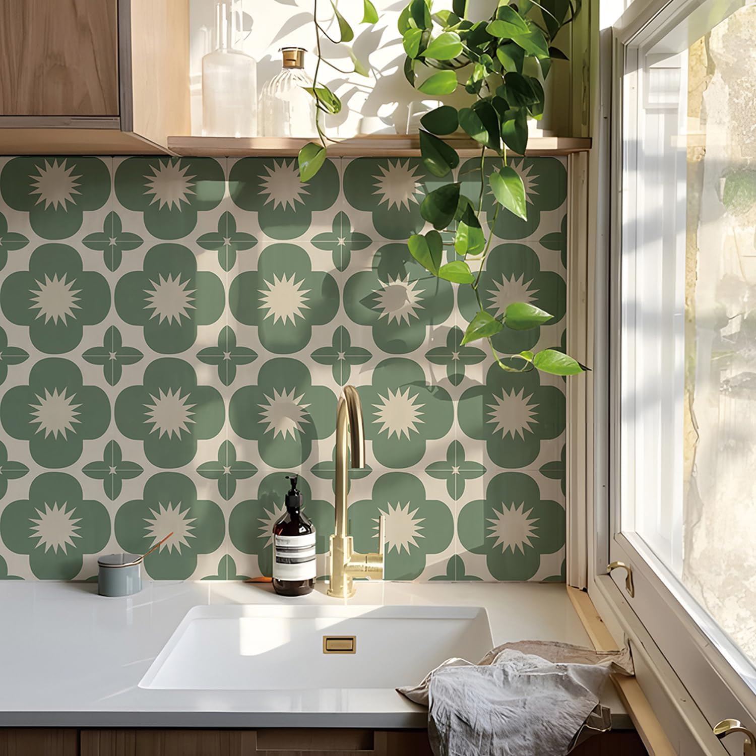 Vintage Peel and Stick Waterproof Backsplash Tile Sticker, Self Adhesive Wall Tile Decal for Bathroom & Kitchen Easy Removable for Renter -7.87×7.87in-10pcs