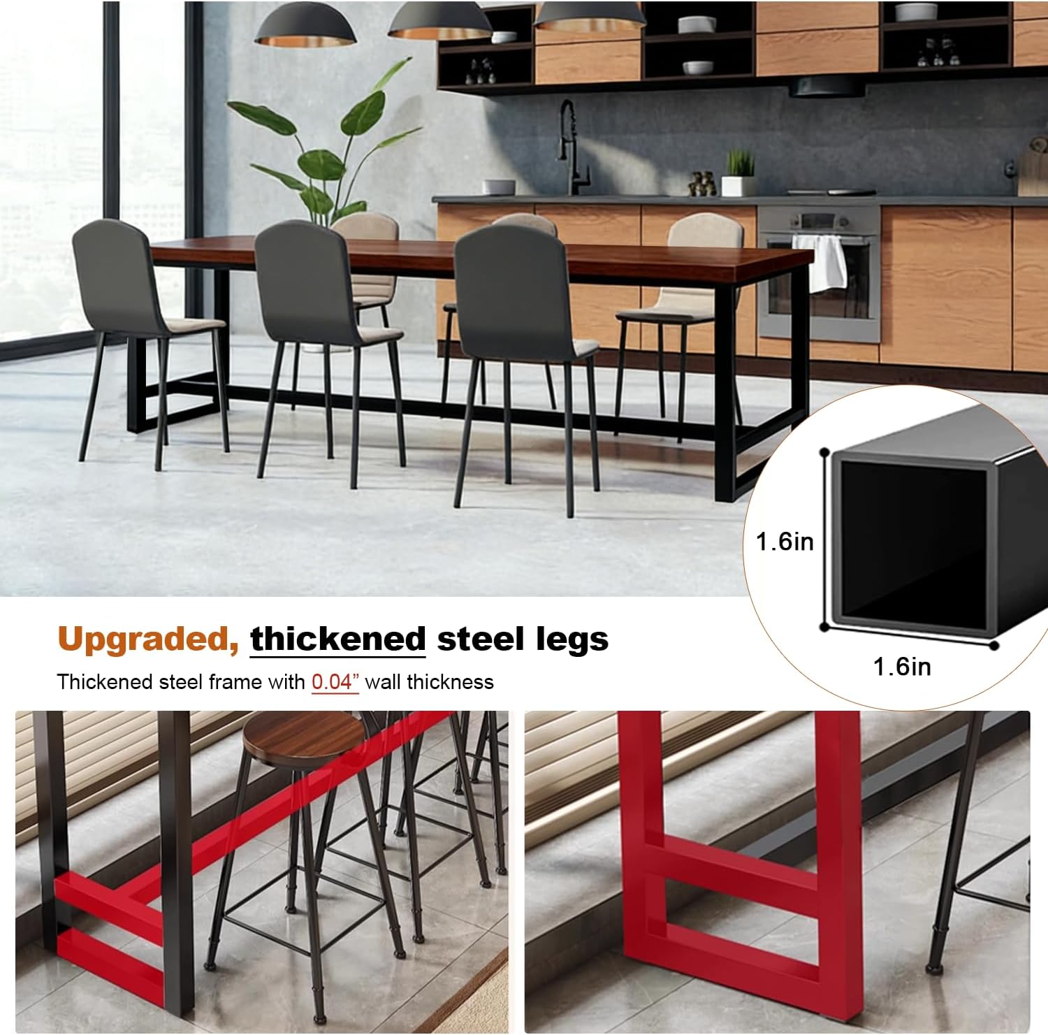 1" Long Bar Table, Heavy-Duty Frame, Wood Counter Height Pub Dining Table - Multipurpose Table for Living Room Restaurant & Coffee Shop Dark Walnut(Single Layer/Guard) 63×19.7×41"