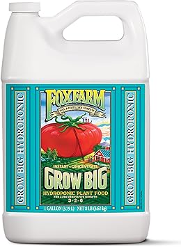 FoxFarm Grow Big Hydroponic Plant Food - 3-2-6 سماد نباتي سائل للنمو الخضري الخصب في أنظمة الزراعة المائية - مركز سائل مع مصبوبات دودة الأرض والمغذيات الدقيقة - 1 جالون