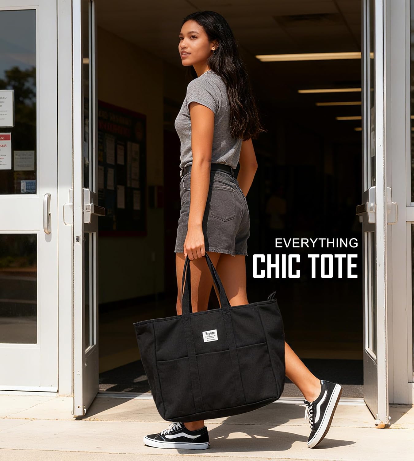 Extra Large Canvas Tote for Women Men, Utility Work Bag with Zipper - Image 2