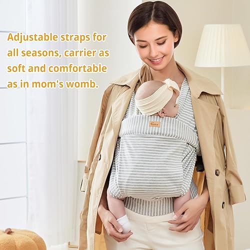 Miniatura 2 de CUBY Portabebés, agradable a la piel y suave frente de algodón para recién nacidos, talla única para niños recién nacidos, manos libres, envoltorio