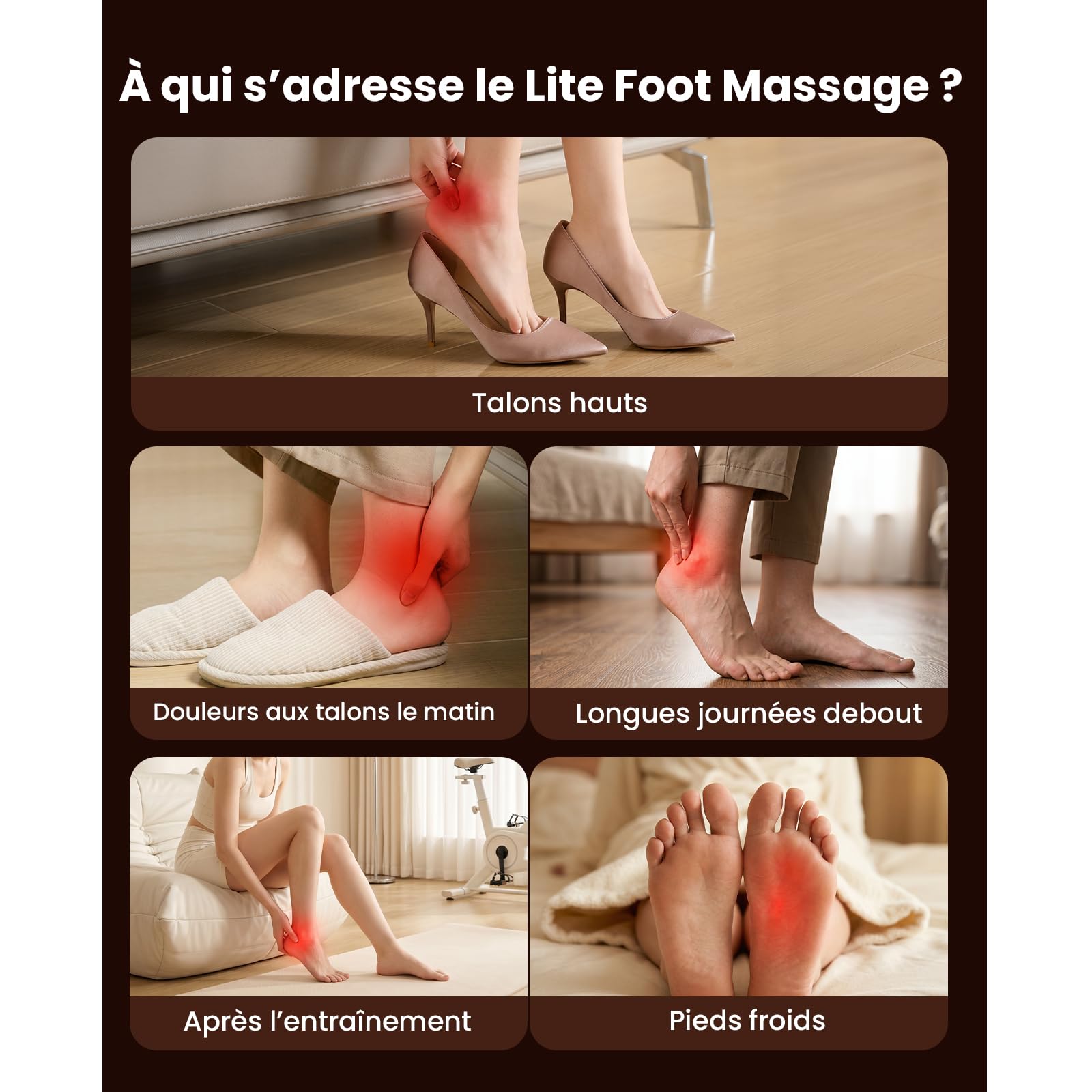 Bob and Brad Lite Masseur de Pieds Shiatsu avec Chaleur, Appareil Massage des Pieds à Pétrissage Profond pour Soulager la Fasciite Plantaire, et Détendre les Pieds Fatigués