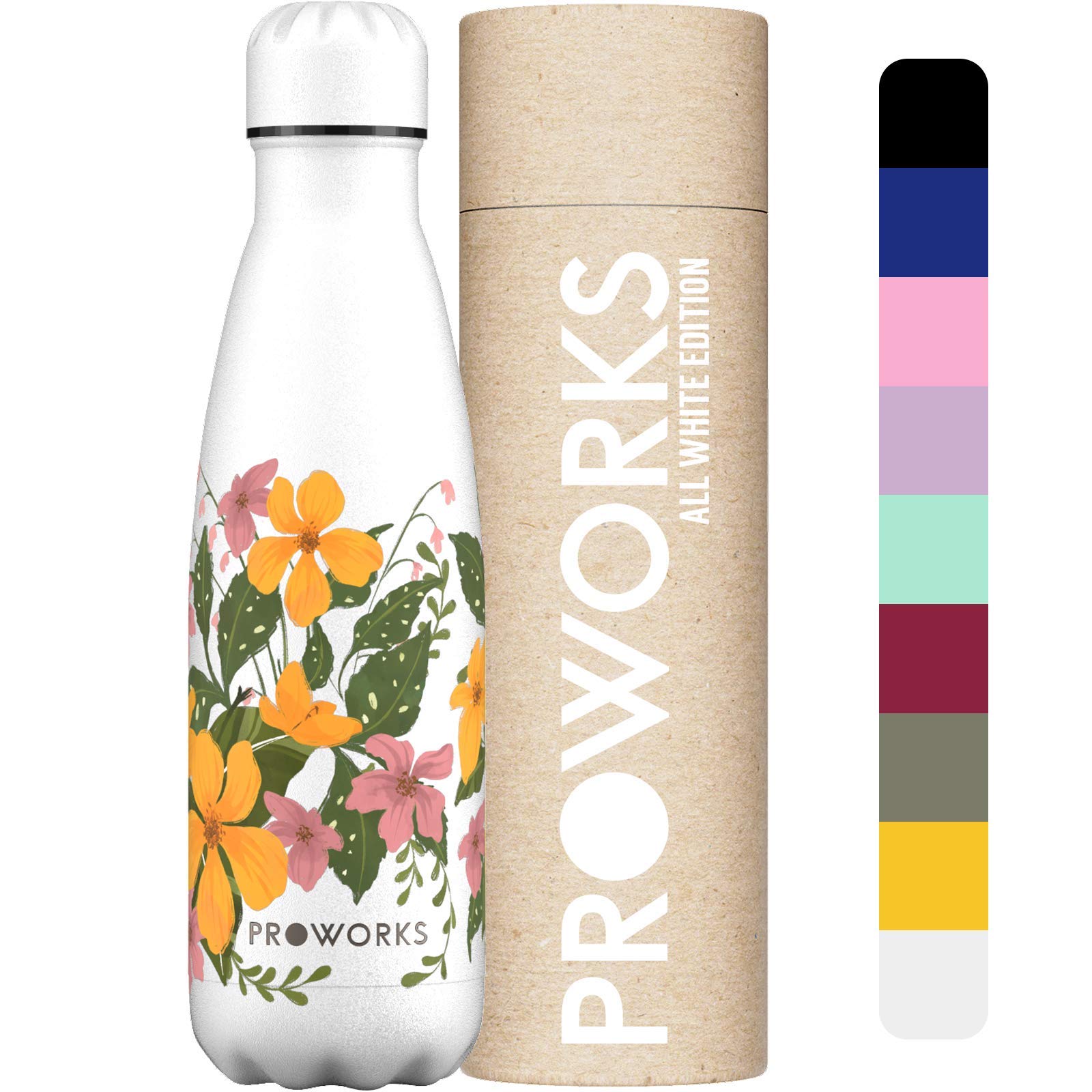 PROWORKS Insulated Water Bottle, BPA Free, Reusable Stainless Steel Water Bottle for 12 Hours Hot & Cold Hold Up to 24 Hours, for Sport, Gym, Travel - 500ml - Pink Daisy — view 18