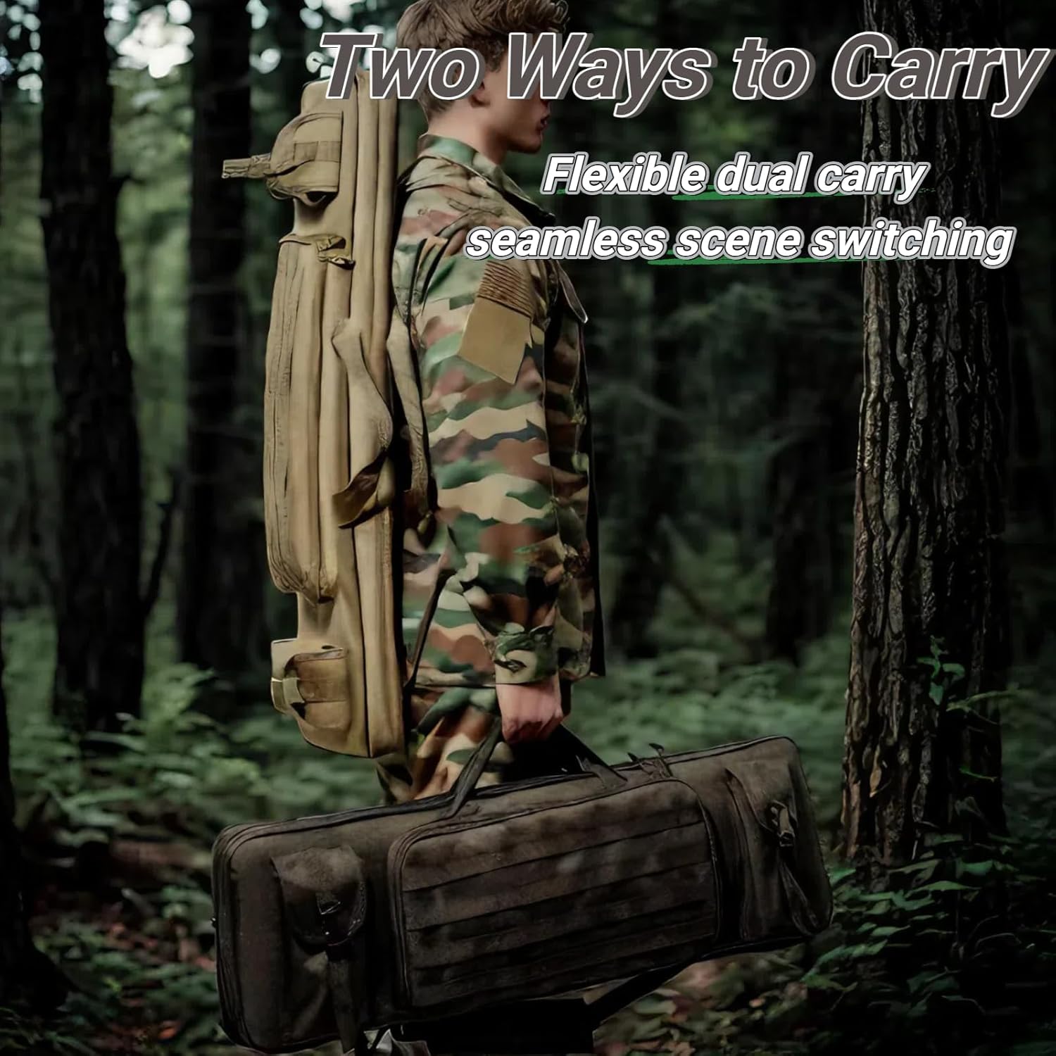 KOKKOYA Soft Gun Case for Rifles and Shotguns Long Scoped Rifle Range Bag Backpack 47" 36" with Tactical Pockets Durable Oxford Fabric Adjustable Sling Dual