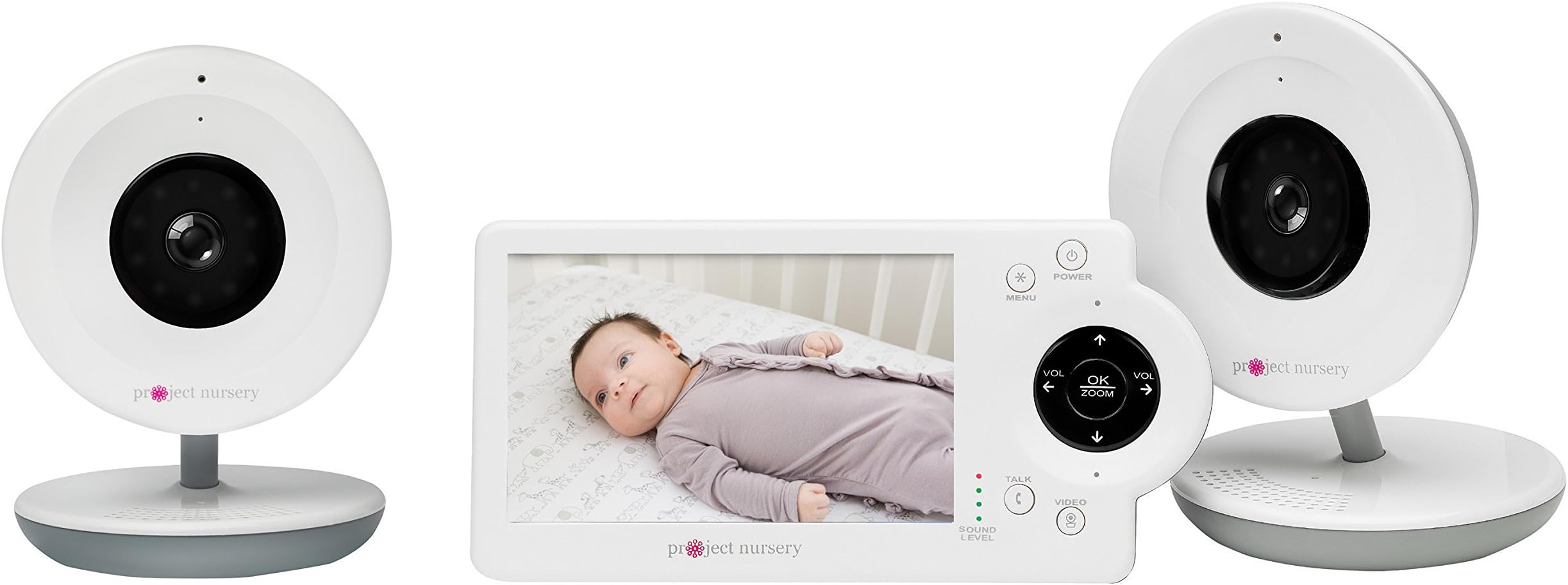 Project Nursery Video Baby Monitor System with 2 Digital Zoom Cameras, 4.3” LCD Monitor Screen, Two-Way Communication, Infrared Night Vision, Up to 8 Hours Battery Life