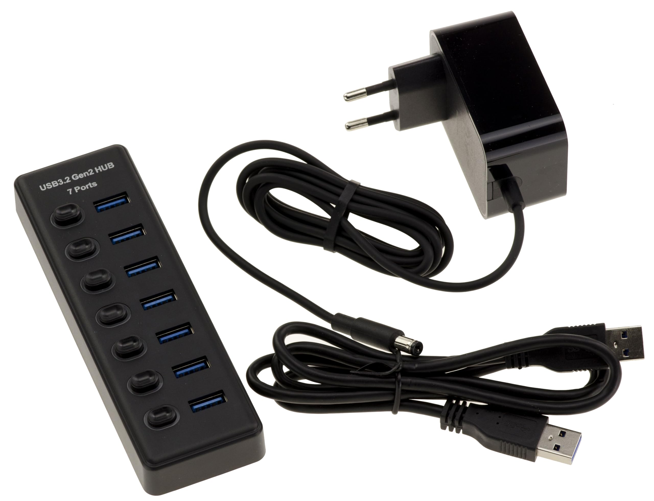 KALEA-INFORMATIQUE Hub USB 3.2 Gen 2 10G con 7 porte di tipo A commutate - Alimentatore esterno da 12V 2A incluso