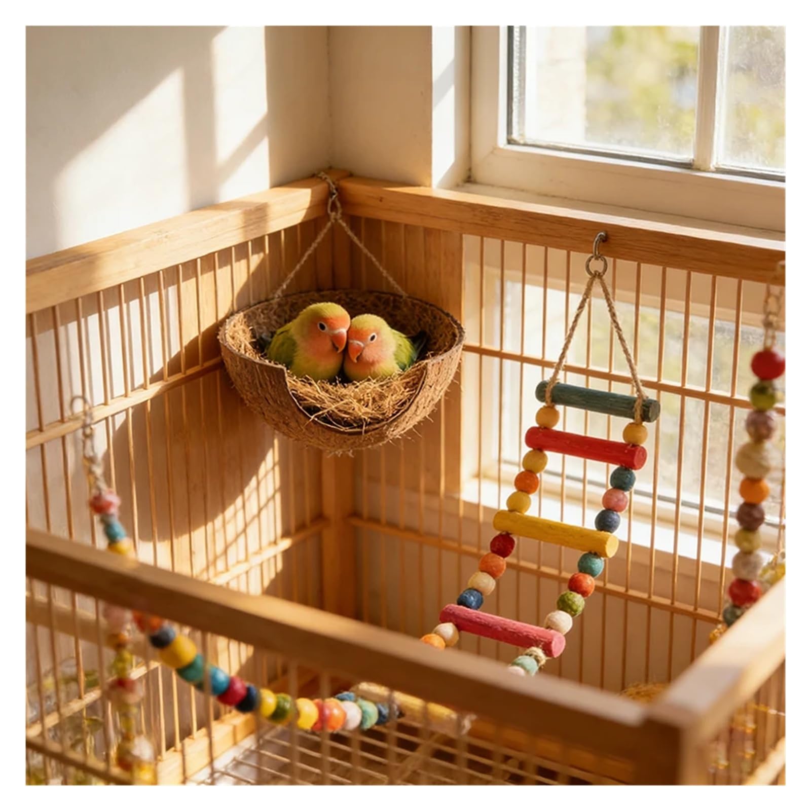 Kokosnussschale-Vogelnest for Käfigfaser mit warmem Pad-Versteck-Schaukelspielzeug for Sittich-Kanarien-Hamster(Color 2)