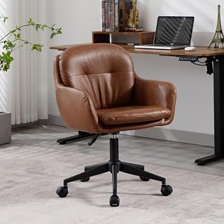 chairus Silla de oficina giratoria de 360° de piel sintética para el hogar, altura ajustable, silla ergonómica para computadora con reposabrazos (marrón)