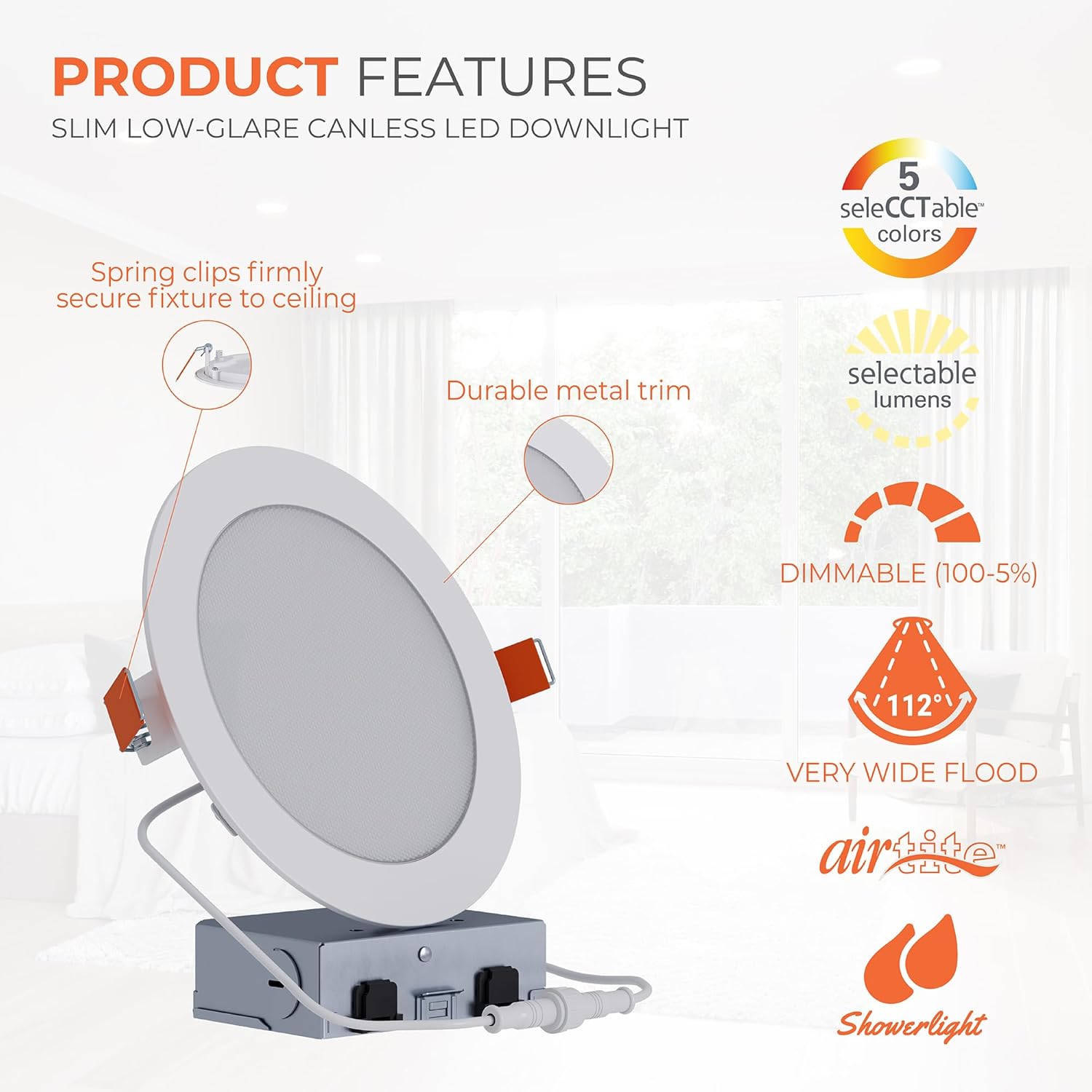 HALO HLB 6 inch LED Recessed Lighting Canless Dimmable Ceiling and Shower Light with Selectable Lumens and Color Temperature 2700K-5000K Wet Location Indoor Outdoor Sofit Downlight - HLBLSFS5-4PK Selectable Lumens 800/1000/1200 4.0