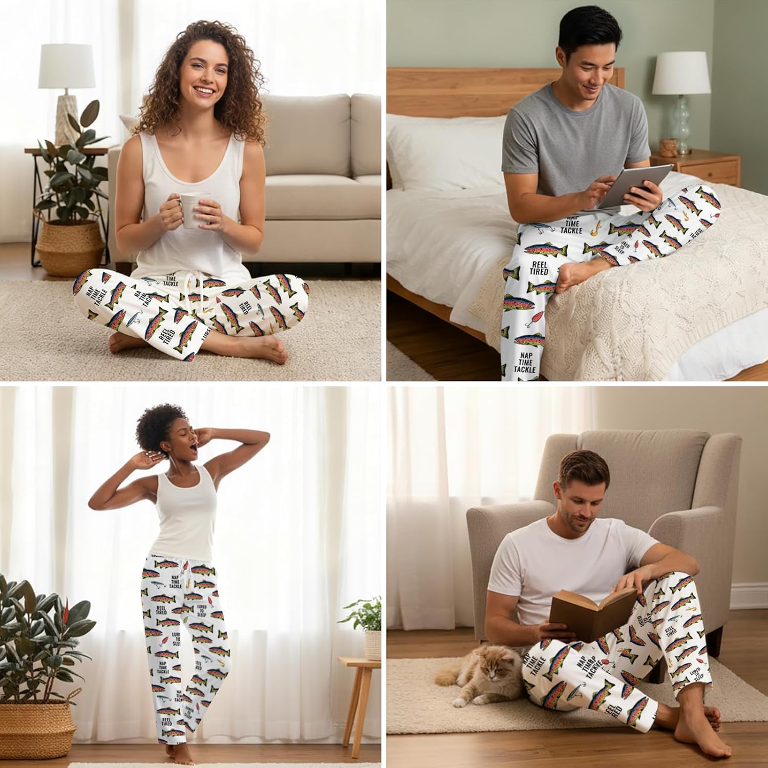 KOYI Fish Pajama Pants, Funny Fishing Print Lounge Pants, Cozy Unisex Sleepwear for Men Women, Novelty Pajama Bottoms - Image 5