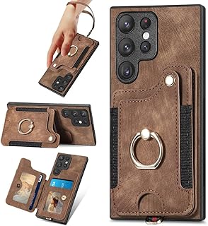 Funda para teléfono con Soporte de Anillo para Samsung Galaxy S21 S20 FE S23 S22 Ultra Plus A54 Ranura para Tarjeta de Billetera magnética Correa Funda de Cuero con Tapa, marrón, para Galaxy A52S 5G