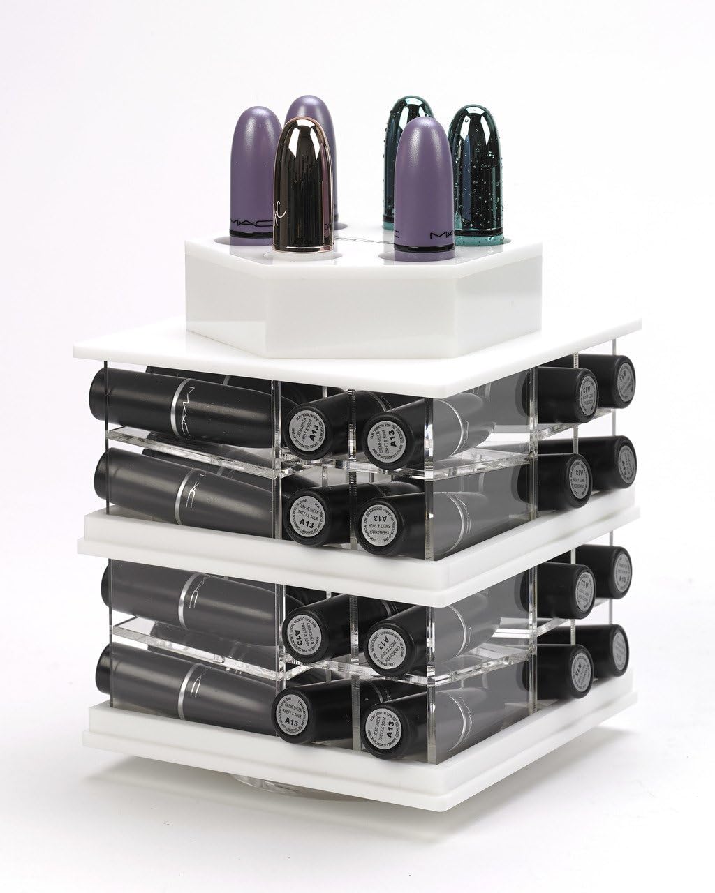 Zahra beauty Mini Spinning Lipstick Towers- Acrylic Lipstick Holders are Available.Patent Pending (Mini Classy White)