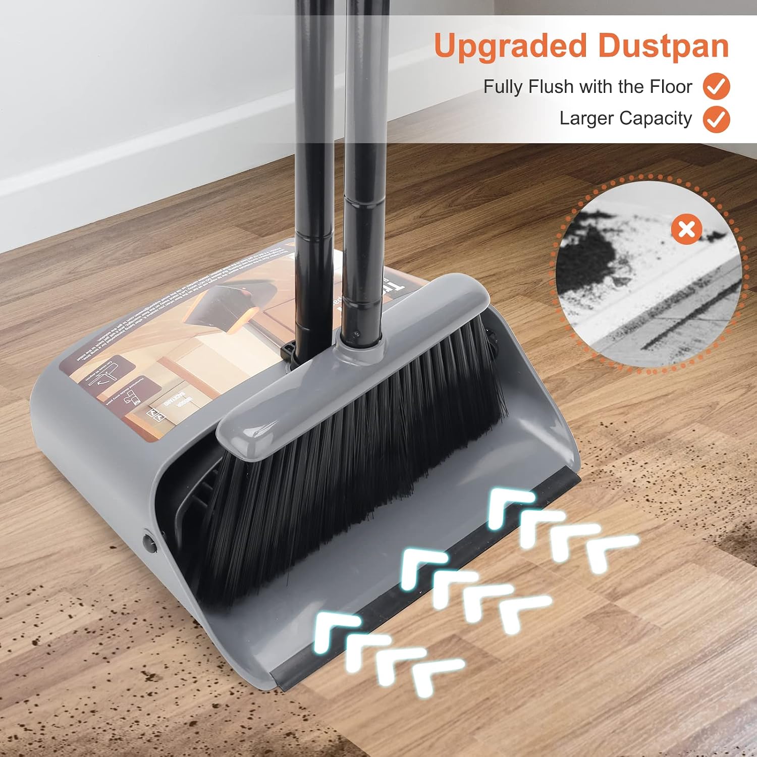 KeFanta Broom and Dustpan Set,Dust Pan with Long Handle,52”Broom with Stand Up Dustpan Combo Set for Sweeping Indoor Home Kitchen Office Lobby