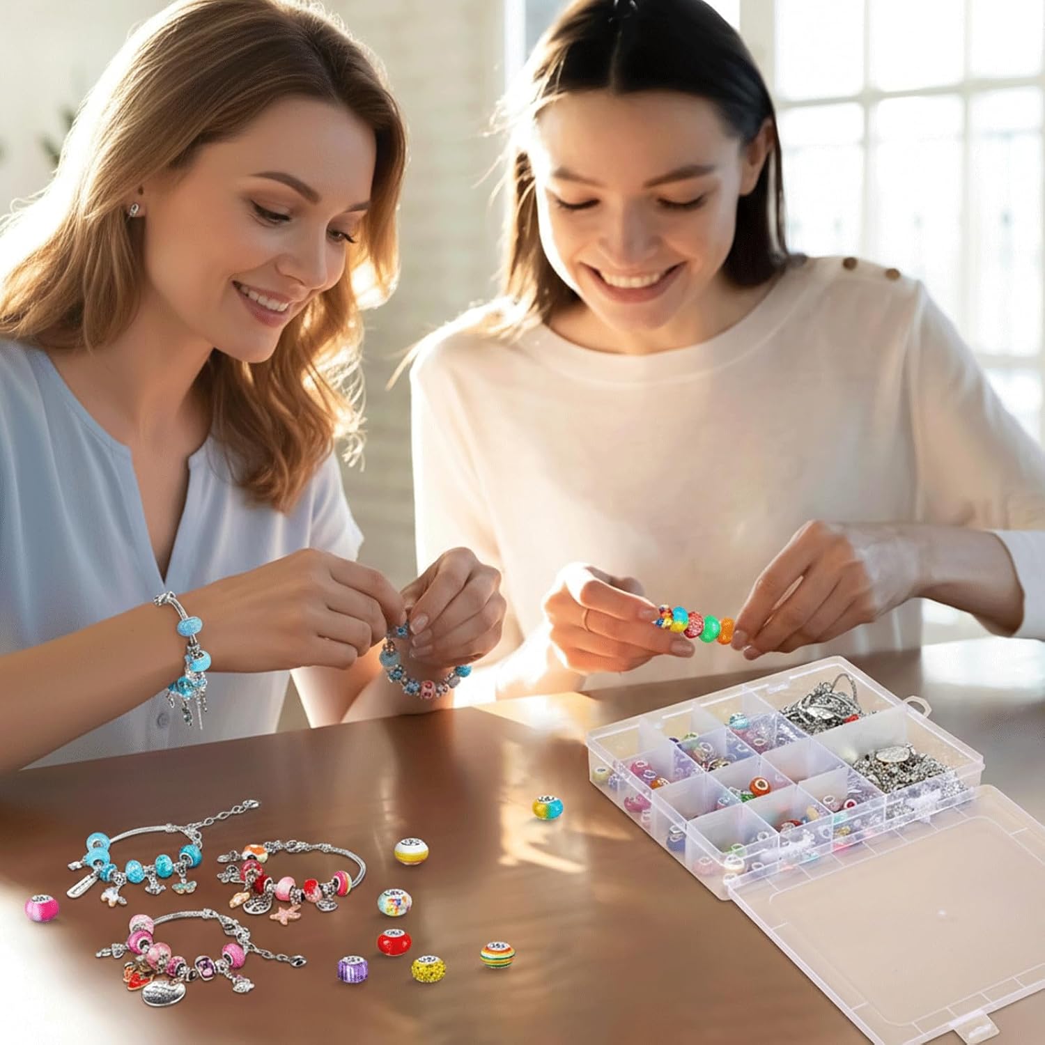 Ferreve 231 Pcs Charm Bracelet Making Kit Snake Chain European Large Hole Beads Dangle Charm with Plastic Storage Box DIY Jewelry Making Craft Gifts for Women(7.5 Inch) - Image 5