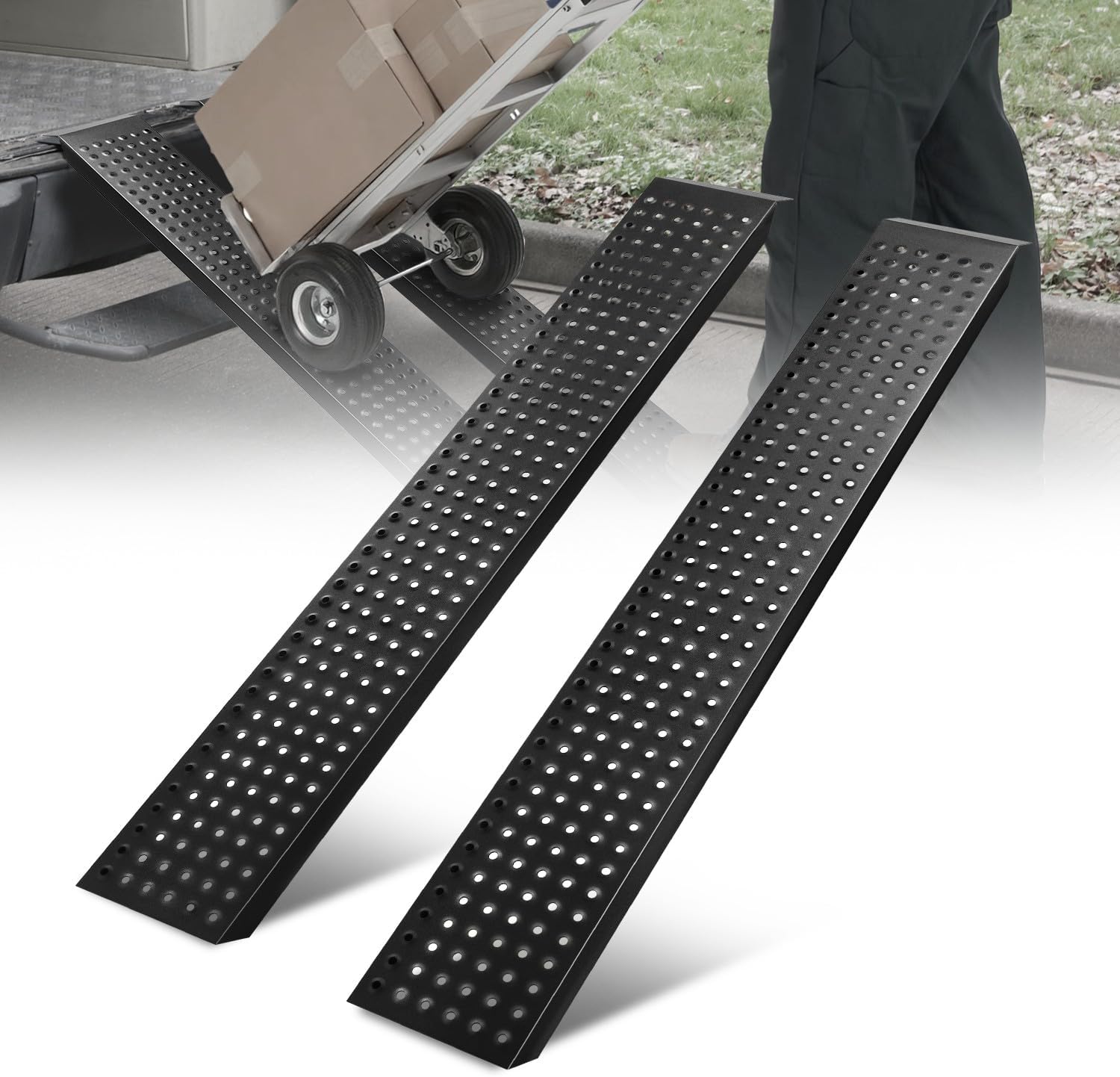 Auto Dynasty 63″ x 9″ Heavy Duty Loading Ramps, 880 LBS Capacity Motorcycles Trailer Steel Ramp for Pickup Trucks, Hand Trucks, Dirt Bike, Car, ATVs, Pack of 2, Black