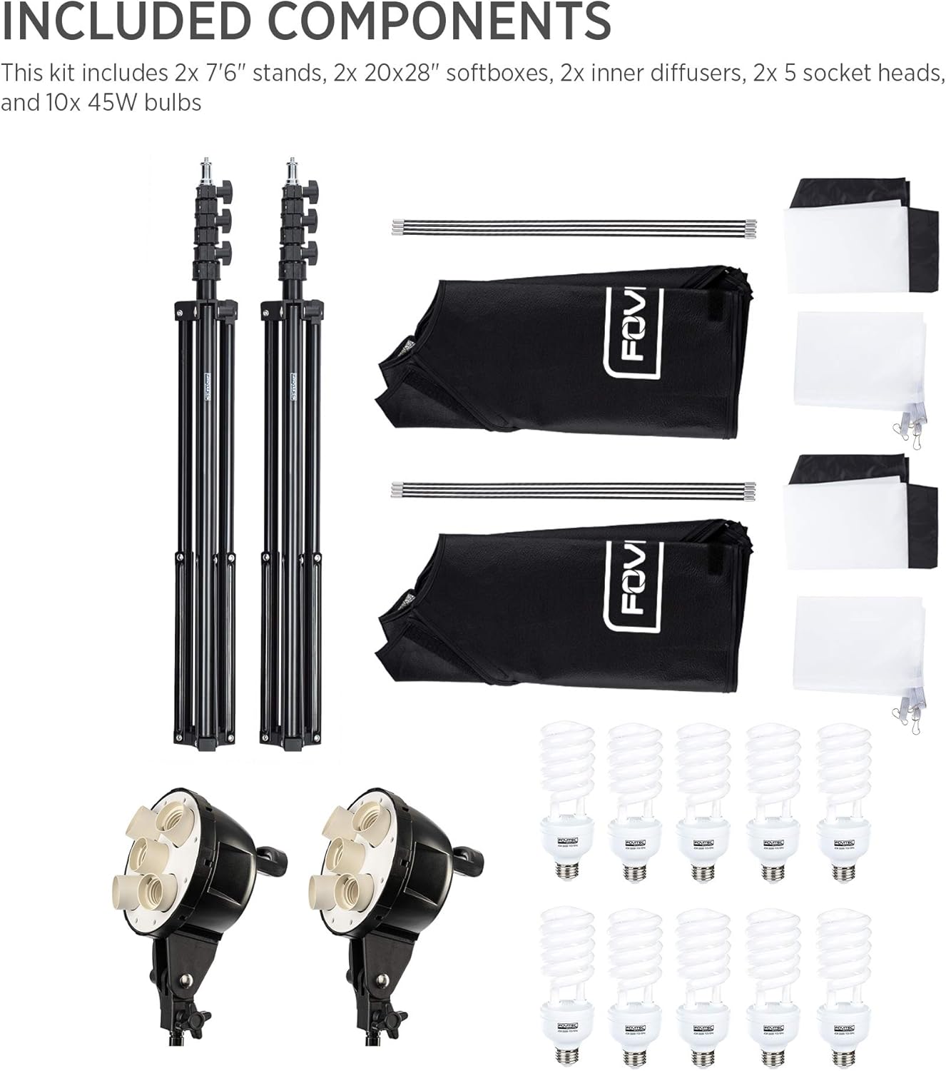 Onе-Dау Sаlе: Uр tо 40% оƒƒ Fovitec 2-Light 2000W Fluorescent Studio Lighting Kit, 20x28 Softboxes, 10 Bulbs and 2 Light Stands for Portrait Photography and Video Production