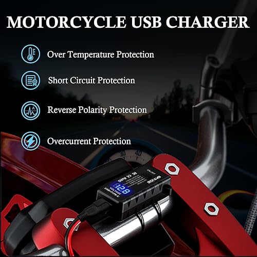 Miniatura 5 de BATIGE Motorcycle USB Charger SAE to USB Adapter Type C and Quick Charge USB 3.0 with Voltmeter, ON/Off Switch and 3.6FT SAE Extension Cable