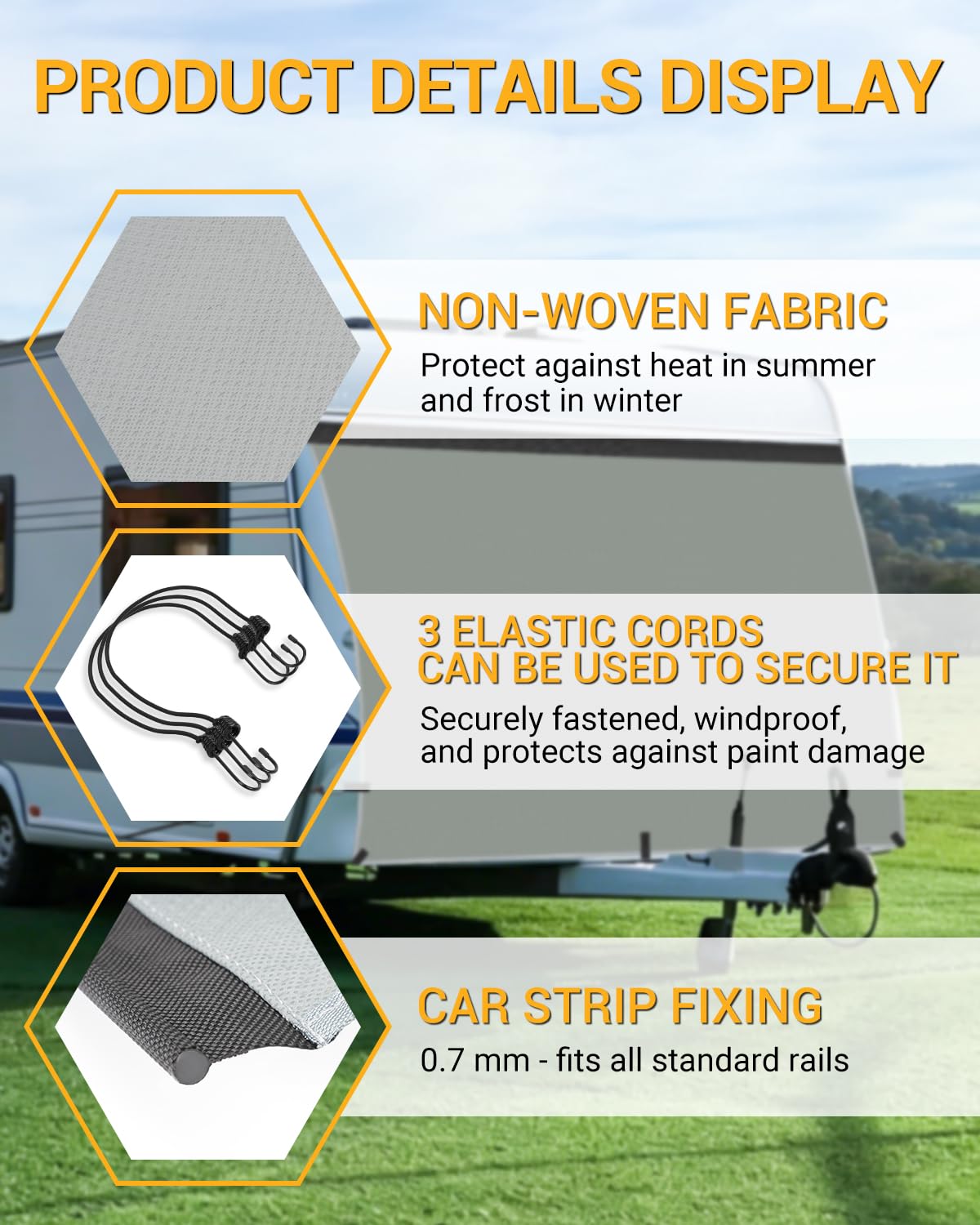 140x160cm Funda Frontal para Caravana y Autocaravana. Lona Protectora Resistente al Invierno, a la Intemperie, a los Rayos UV y a Las Corrientes de Aire. Protege contra el Hielo y la Nieve.