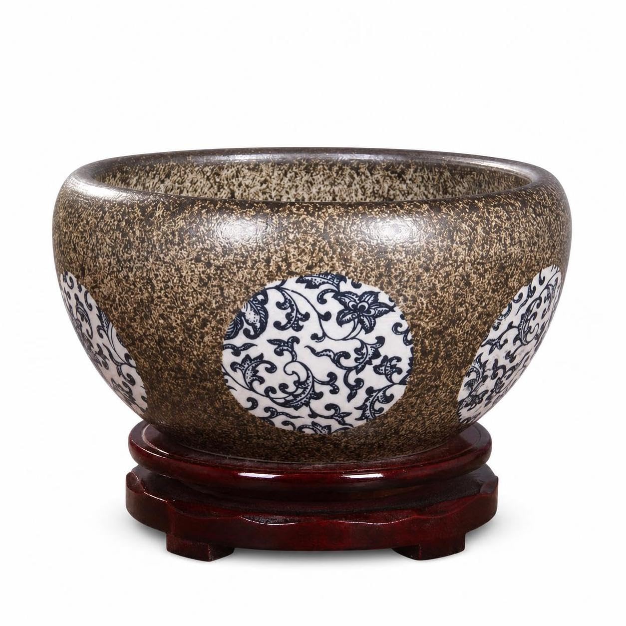 Acquario in Ceramica Finitura Retrò, Piccolo (diametro 24cm | Vasca per pesci, design con motivo, per acquario da tavolo, centrotavola decorativo, per arredamento, per hobby acquariofilo