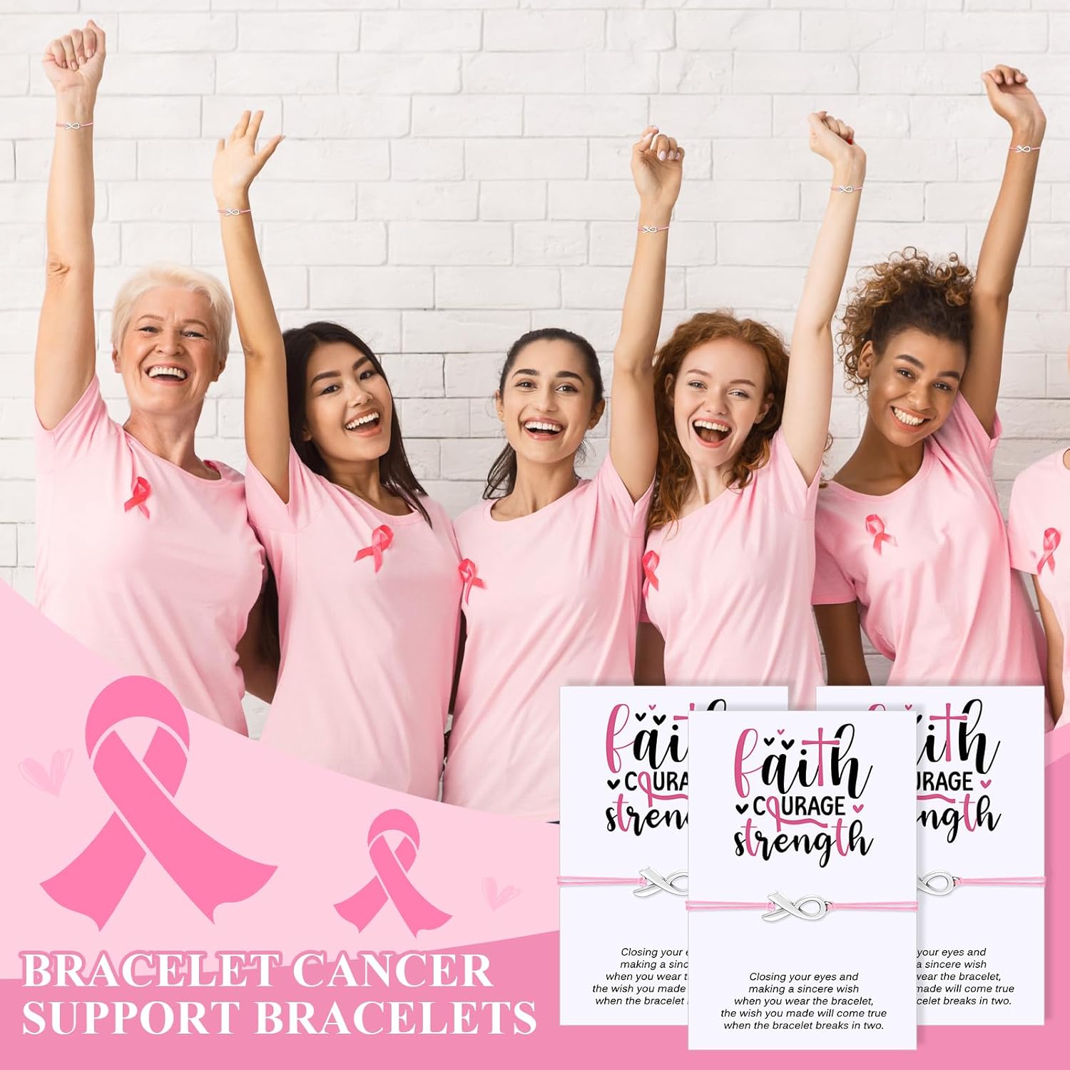 25/50 Pcs Breast Cancer Awareness Bracelet Gift for Woman Adjustable Pink Ribbon Bracelets Breast Cancer Survivor Gifts Jewelry - Image 5