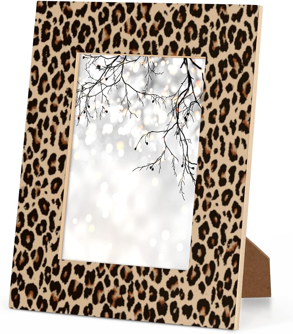8x10 Picture Frame Vintage African Leopard Cheetah Print Photo Frame for Wall and Tabletop Display Wooden Photo Picture Frame Home Decor