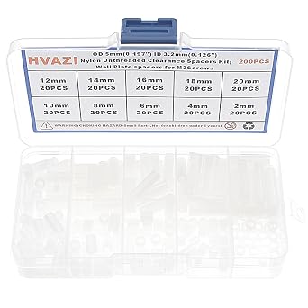 OD 5mm0.197" ID 3.2mm0.126" White Nylon Unthreaded Clearance Spacers Standoffs Kit;Wall Plate spacers for M3 Screws;Round Straight Tube Standoffs Lengths from 2mm to 20 mm