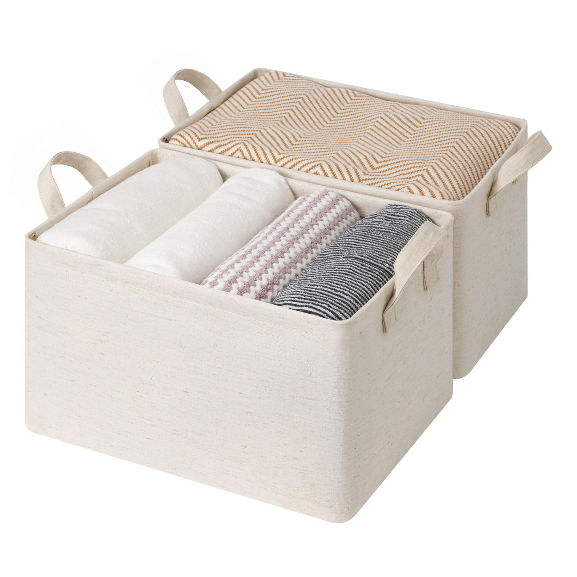 storageworks storage bins, shelves baskets for organizing, large fabric closet organizers with handles, metal frame, beige?cotton-linen?, 2-pack
