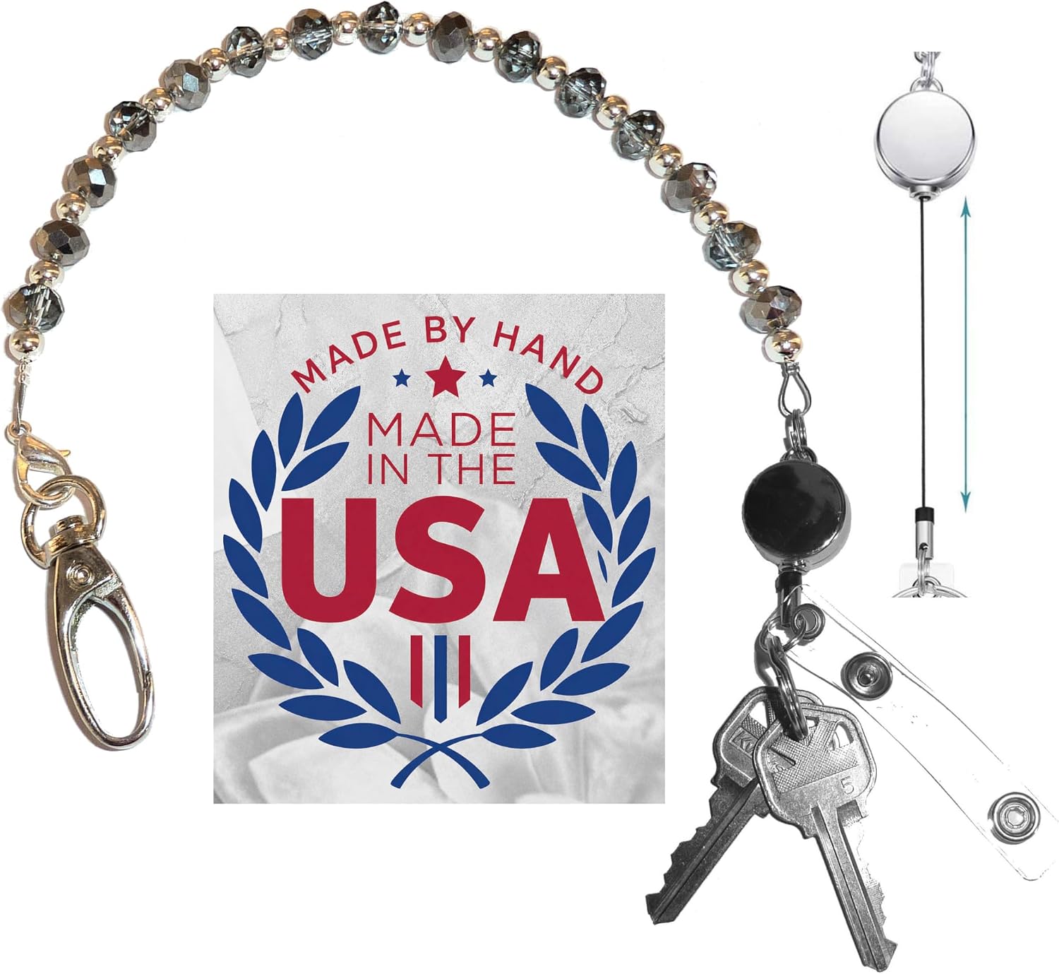 Hidden Hollow Beads Key Keeper, Finder Chain 12" Women's Hand Beaded USA Purse Handbag Holder Wallet Organizer Accessory Gift