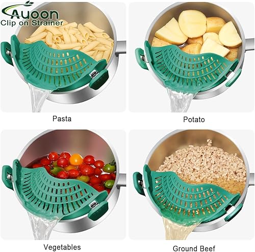 Miniatura 5 de AUOON Colador de olla de gran tamaño con clip de silicona, diseño de estilo familiar, colador de cocina resistente al calor para espaguetis y