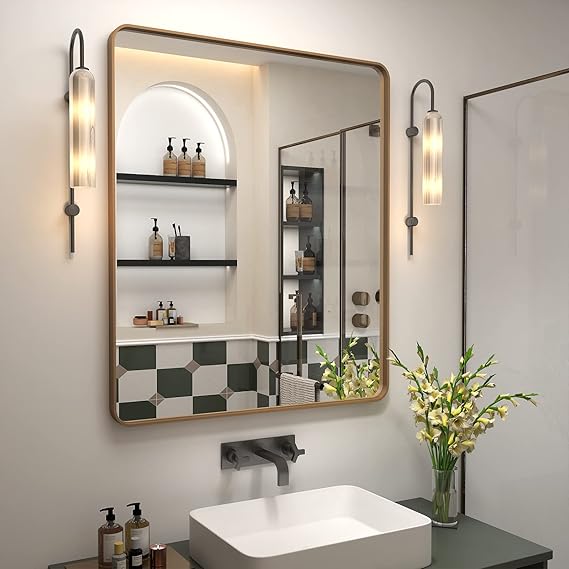 Amazon.com: CHARMOR 30x36 Gold Mirror for Bathroom, Brushed Gold Metal ...