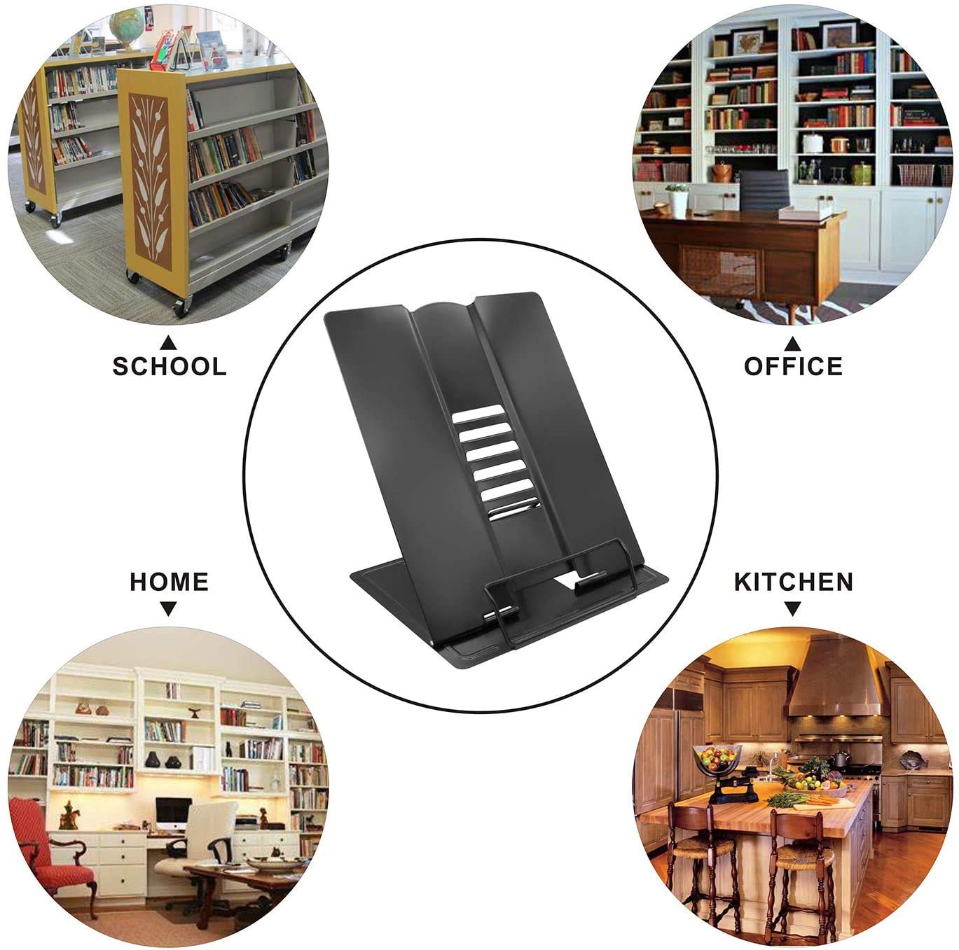 CLUEMART Desk Book Stand Holders for Reading Hands Free, Durable Metal Adjustable Book Stand, Sturdy Lightweight Foldable Portable Bookstand -Textbook, Recipe, Magazine, Tablet, Music Book (Black) 4