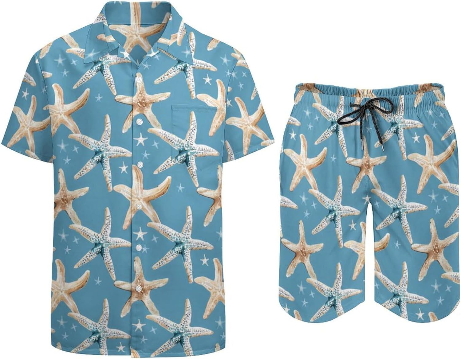 Starfish Shell Men's Summer Beach Outfits Shirt And Shorts Set 2 Piece Vacation Swimwear