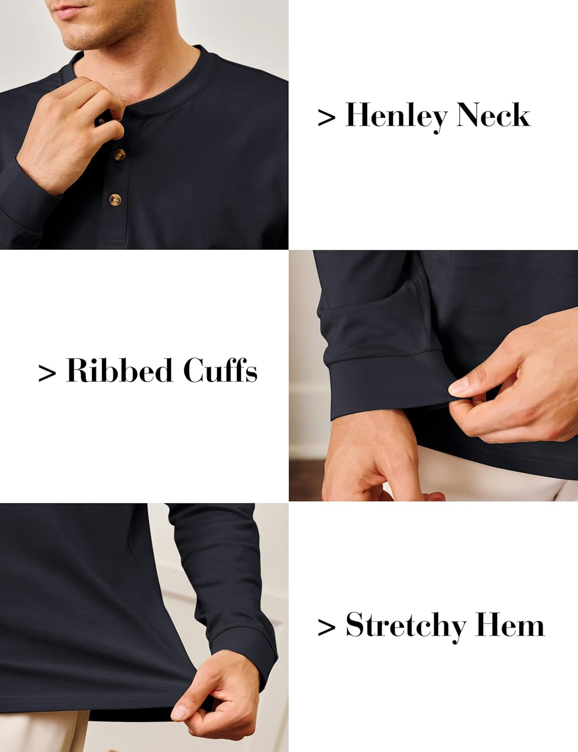 Cotrasen Mens Henley Shirts Cotton Long Sleeve Shirts 3 Button Tops Fashion Casual Basic Tee - Image 6